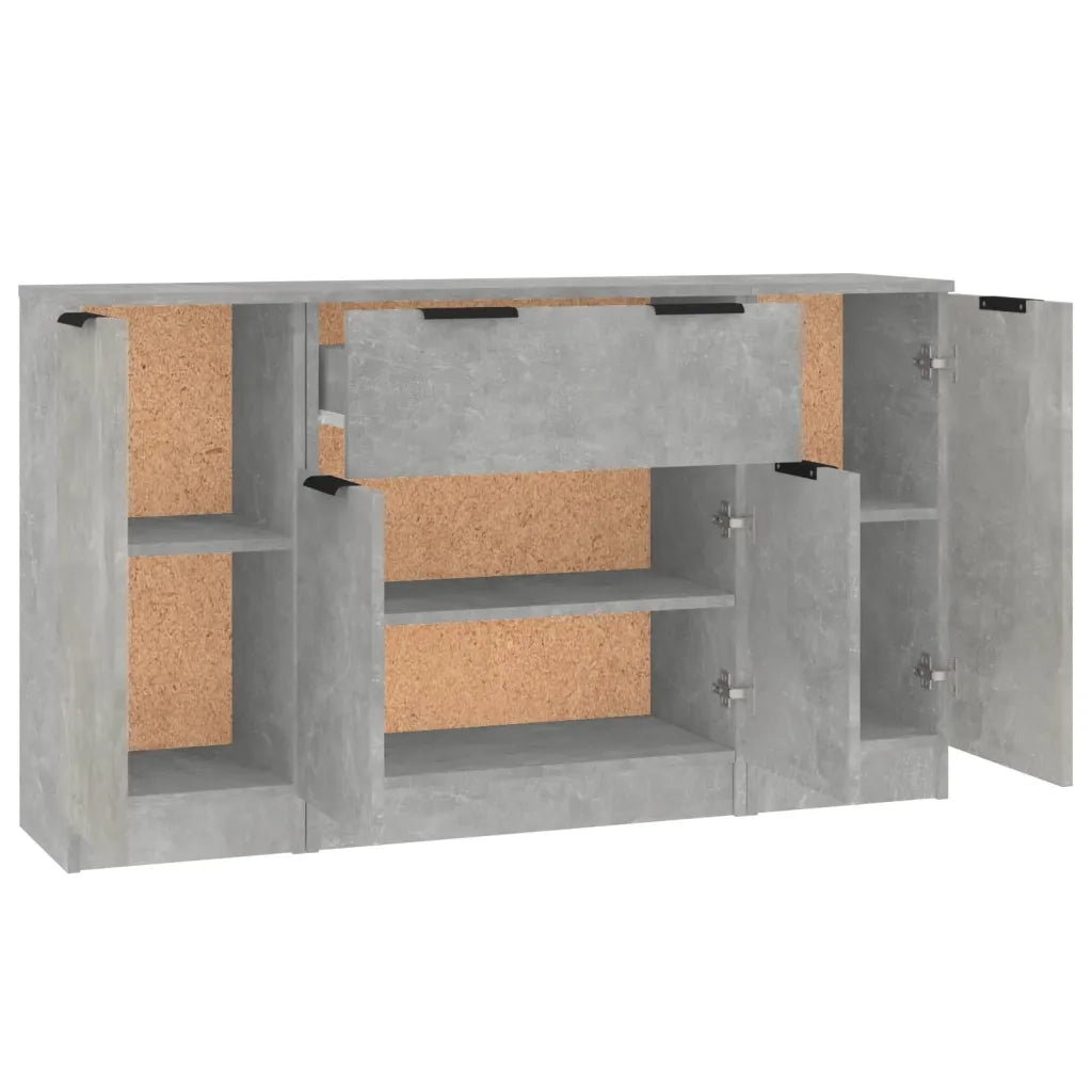 Credenze 3 pz Grigio Cemento in Legno Multistrato 3115831