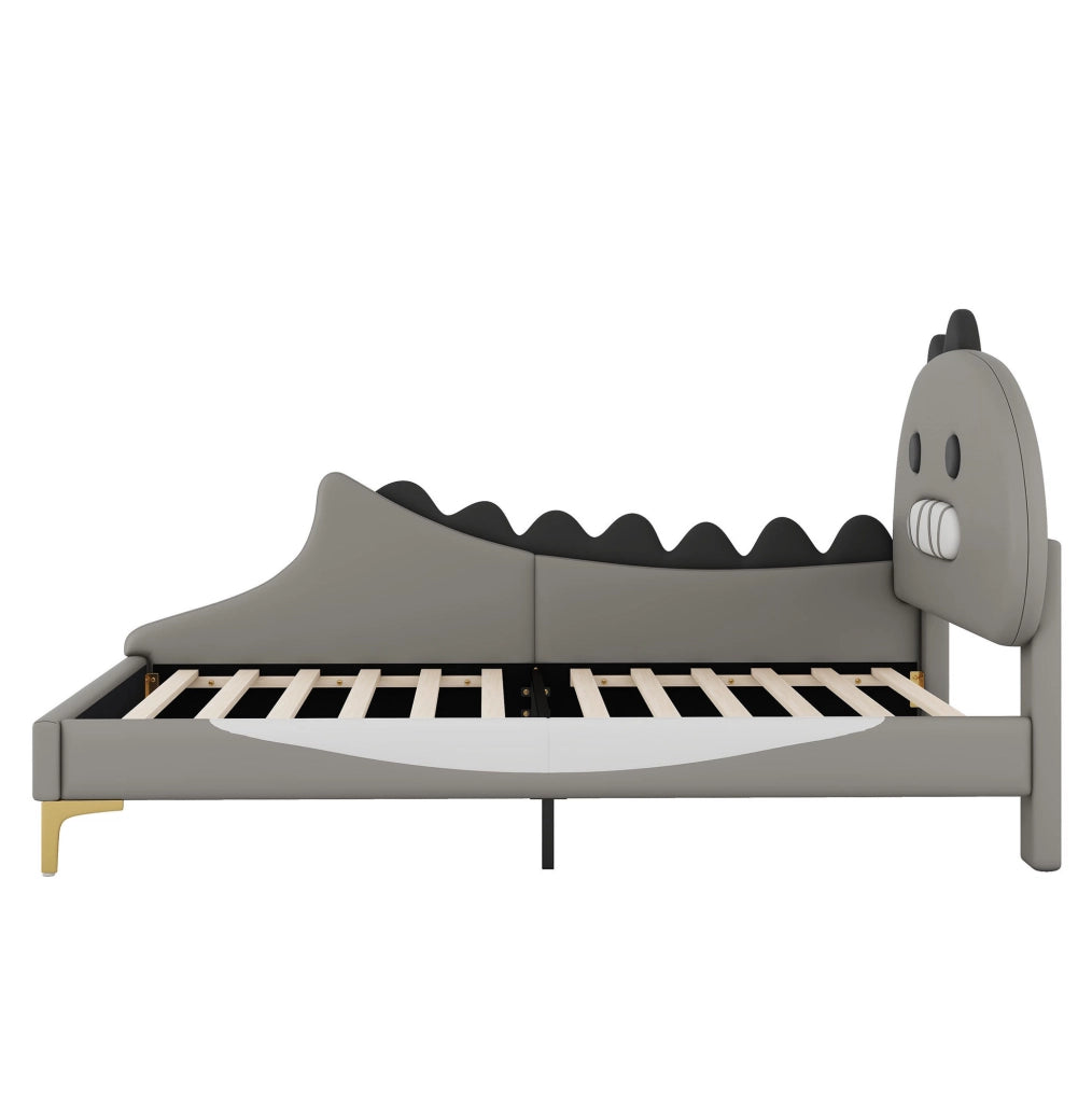 Letto per bambini 90x200 cm; forma dinosauro; PU e MDF; grigio