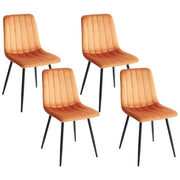 Set di 4 sedie da pranzo in velluto arancione Gambe in ferro stile moderno
