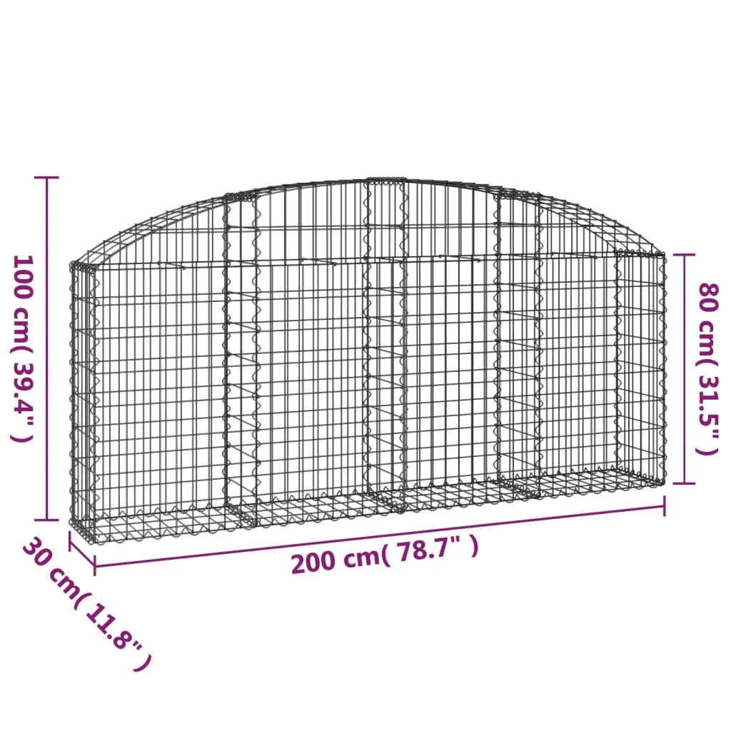 Cesto gabbione recinzione a gabbia muro di contenimento ad arco 200 x 30 x 80/100 cm ferro zincato argento 02_0040018