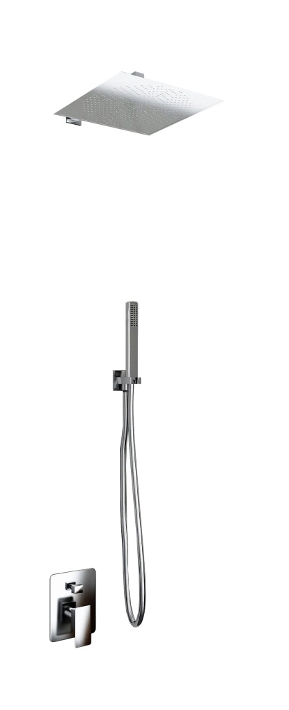 Kit Doccia 2 Vie Soffione Acciaio Inox  Slim 2 mm + Braccio Doccia + Presa Acqua + Flessibile + Doccino Soffione 25x25 cm con Braccio da Parete