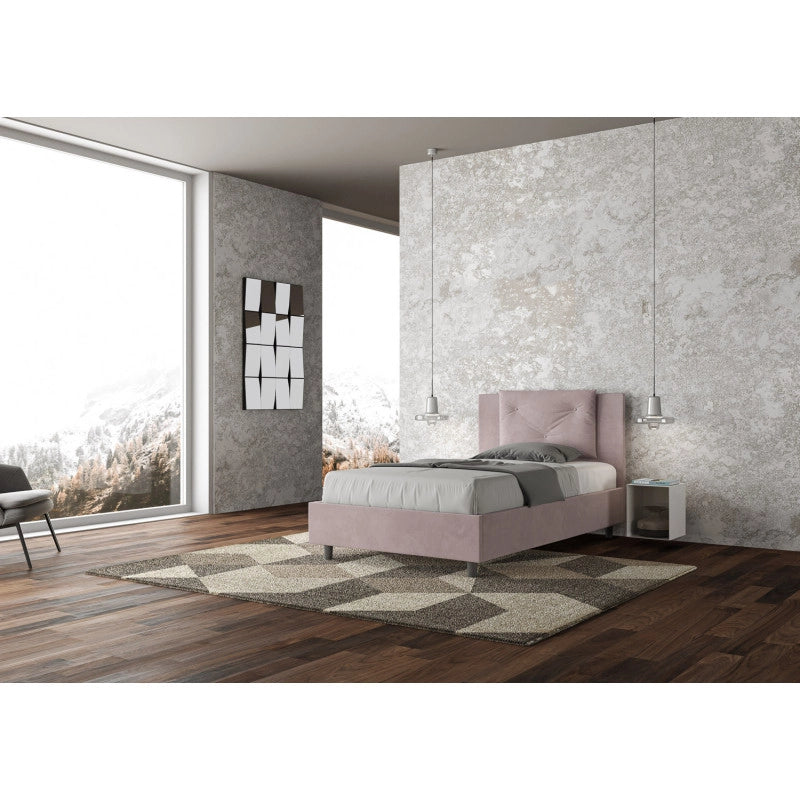 Letto imbottito Piazza e mezzo 110x210 cm Appia - Contenitore,Glicine,Microfibra