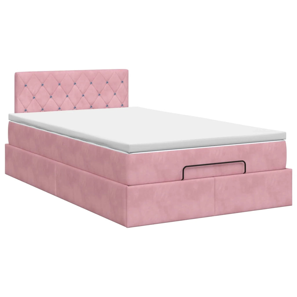Letto ottomano con materasso Rosa 120 x 190 cm Velluto 3456476