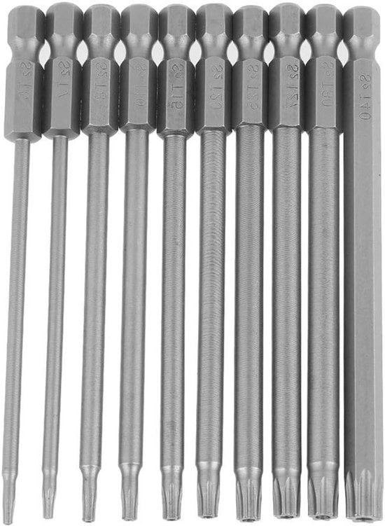 Strumento per allentare viti di sicurezza - Bit - S2 Acciaio - 100mm - Testa a sei spigoli - 10 pezzi - 1/4 pollice - Adatto per Torx - 10 pezzi