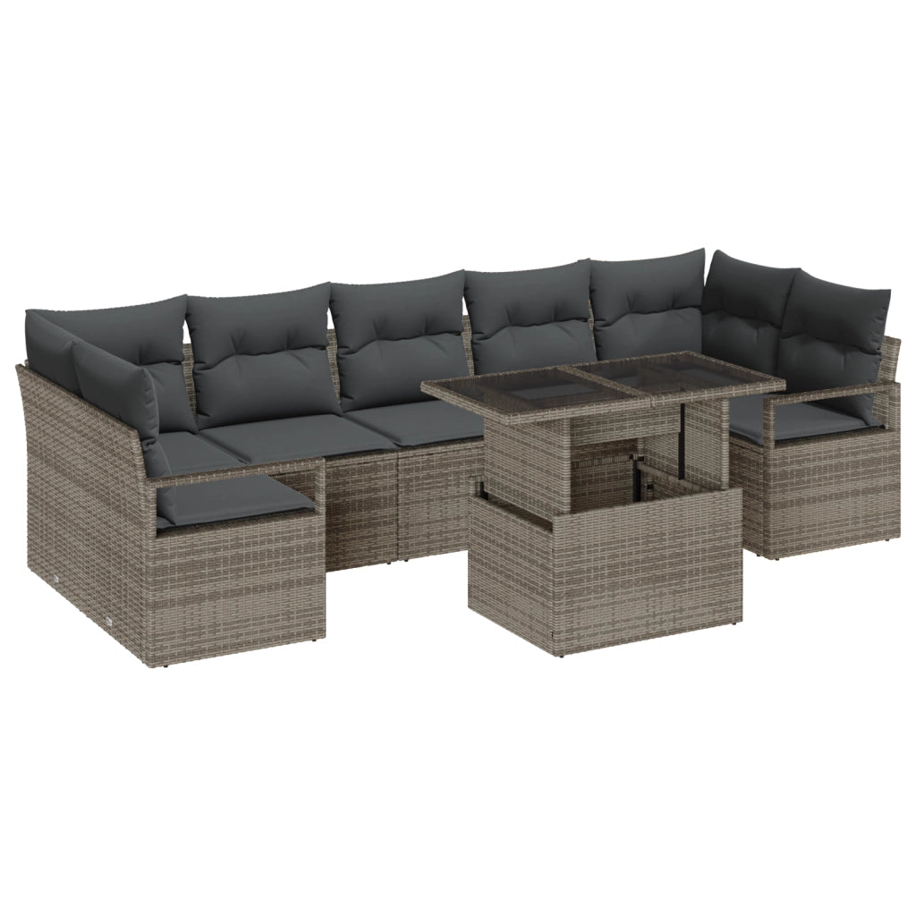 Set Divano Giardino 8 Pezzi con Cuscini Grigio Polyrattan
