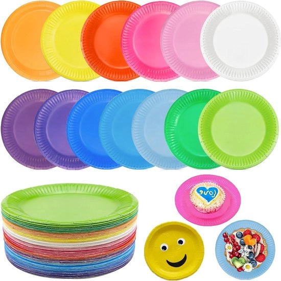 130 pezzi di piatti di carta colorati - diametro 17,8 cm - servizio da tavola monouso - compleanno dei bambini - feste come compleanni - piatti di carta - party.