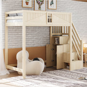 DESMIU Letto a soppalco 1 posto con contenitore, scala reversibile e finestra 90 × 200 cm, senza materasso