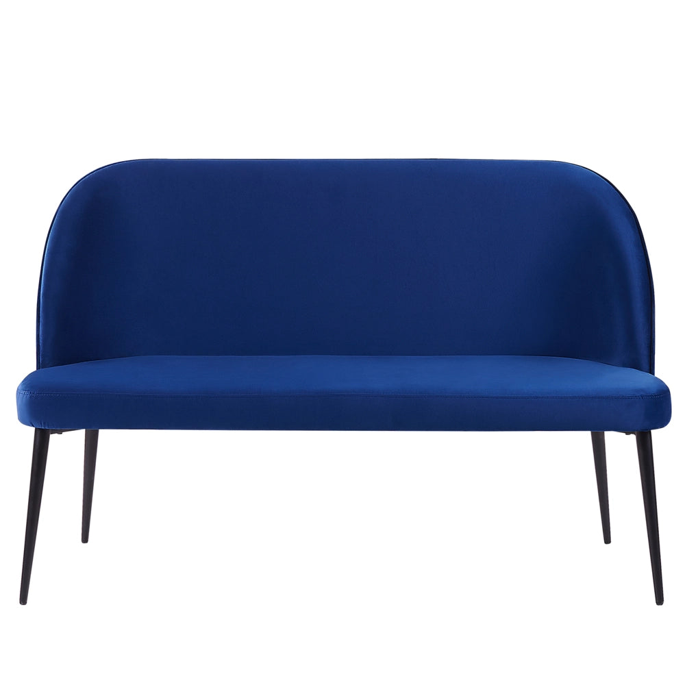 Divano da cucina Rivestimento in tessuto di velluto blu navy Struttura in metallo a 2 posti Gambe nere Panca