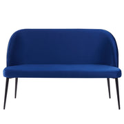Divano da cucina Rivestimento in tessuto di velluto blu navy Struttura in metallo a 2 posti Gambe nere Panca