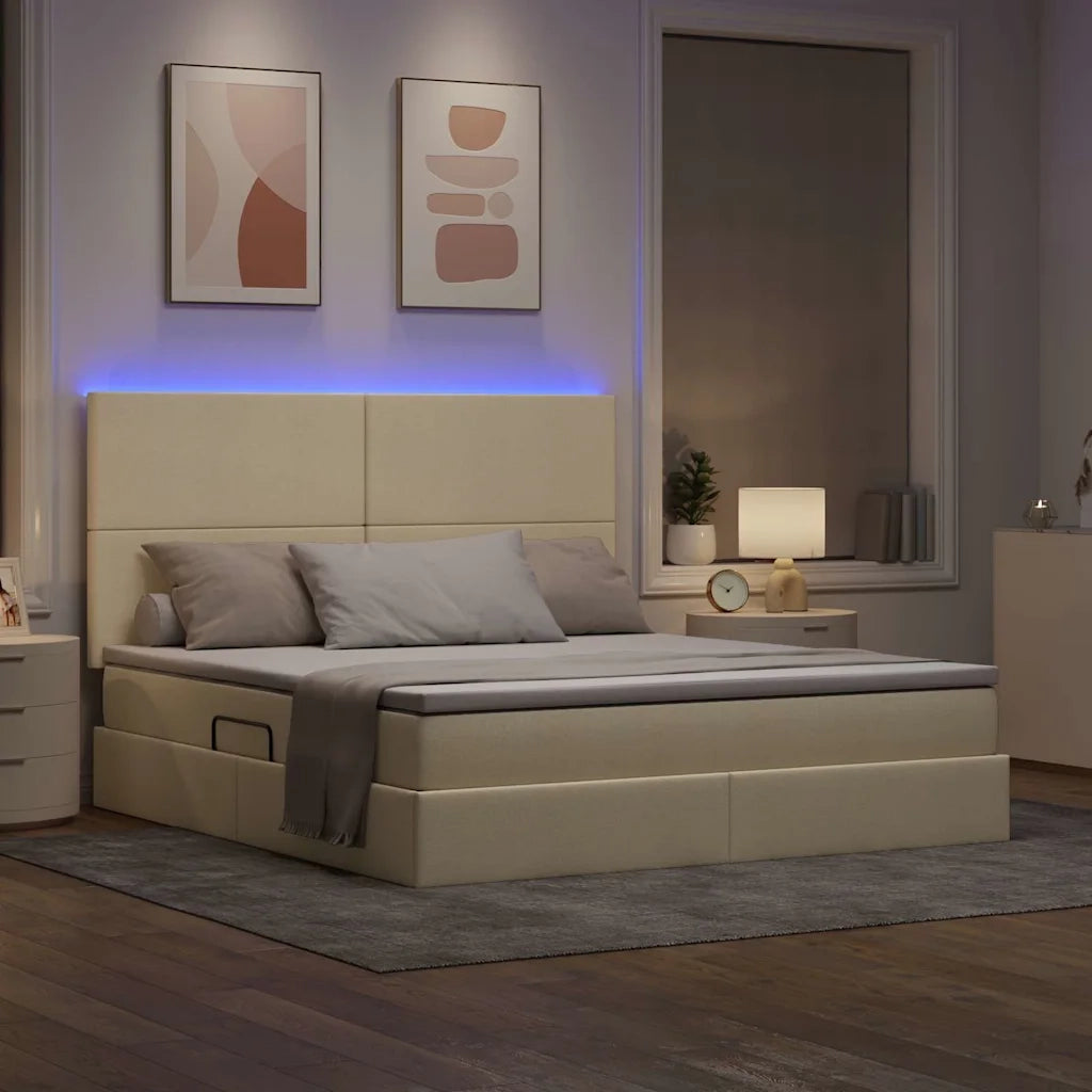 Letto con contenitore LED e materasso Crema 180 x 200 cm
