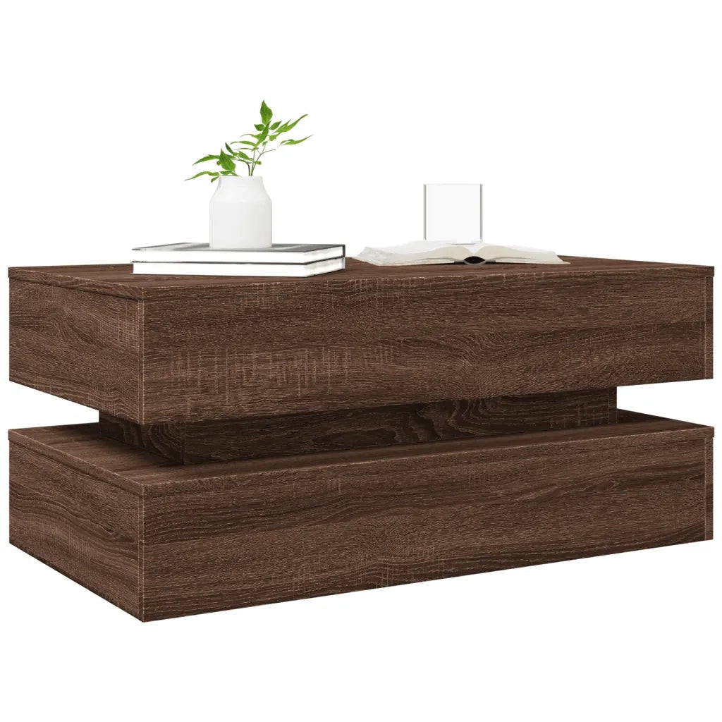 Tavolino da Soggiorno con Luci LED Rovere Marrone 90x50x40 cm 839867