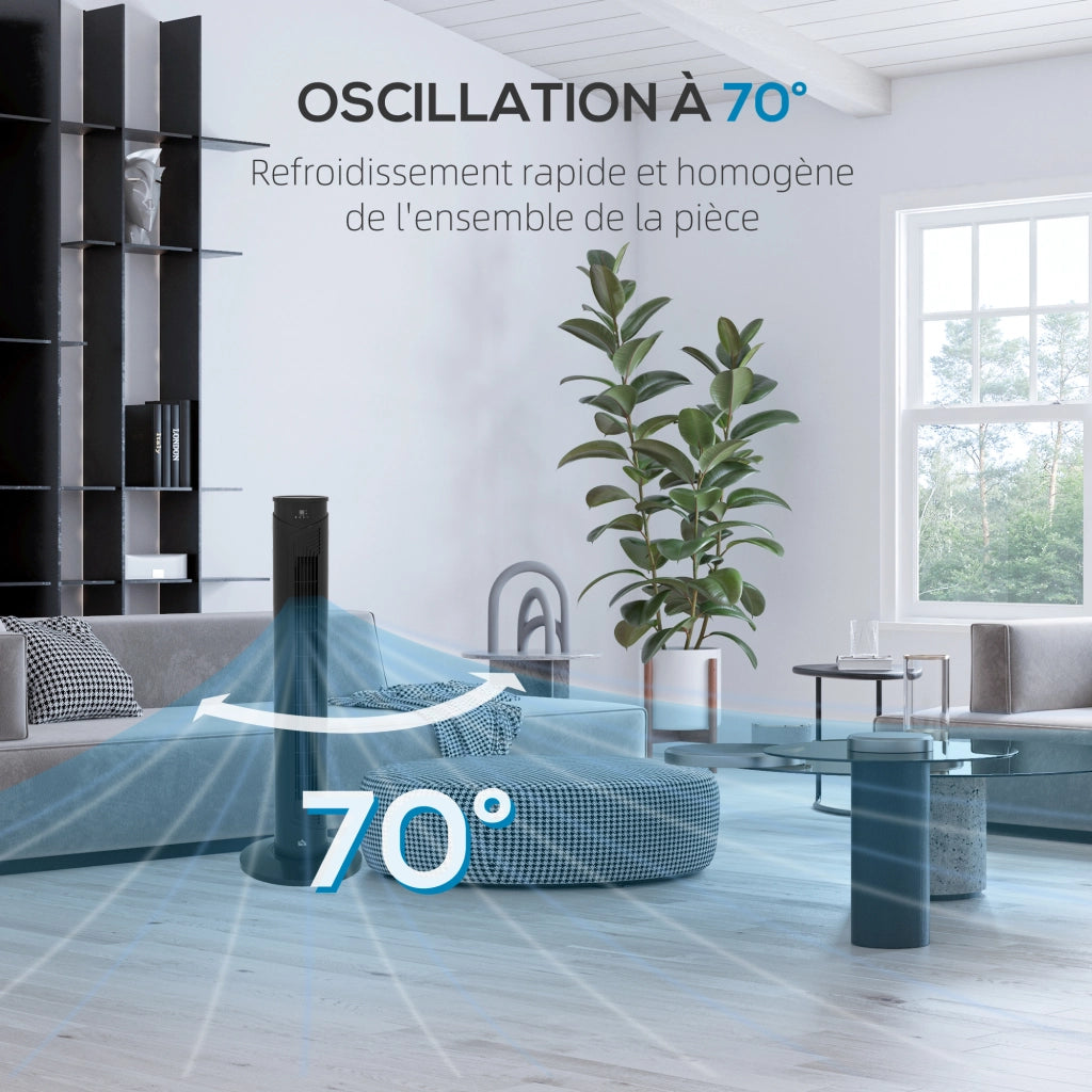 Ventilatore a torre con telecomando e timer ¨C zephmum ¨C 70¡ã oscillazione, 3 velocit¨¤, nero