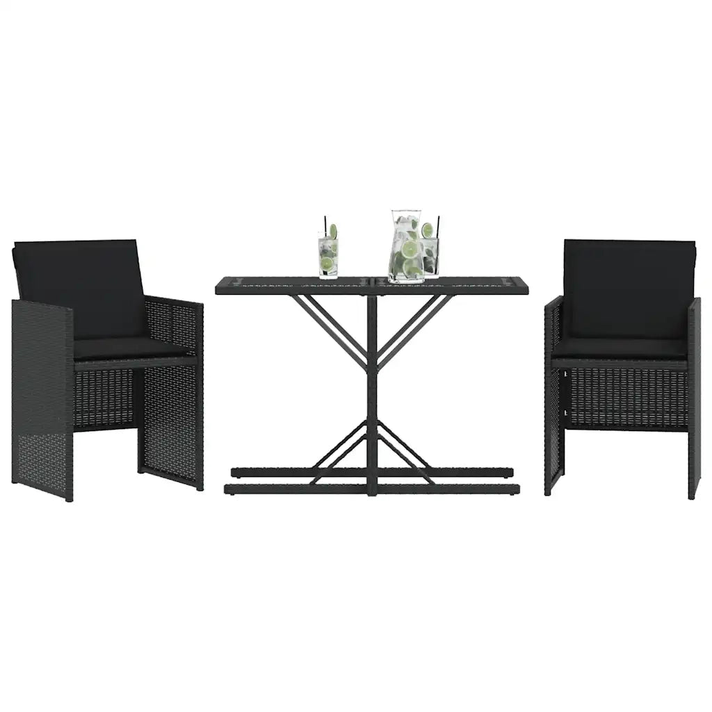 Set da Bistr¨° 3 pz | Set Salotto da Giardino con Cuscini Nero in Polyrattan
