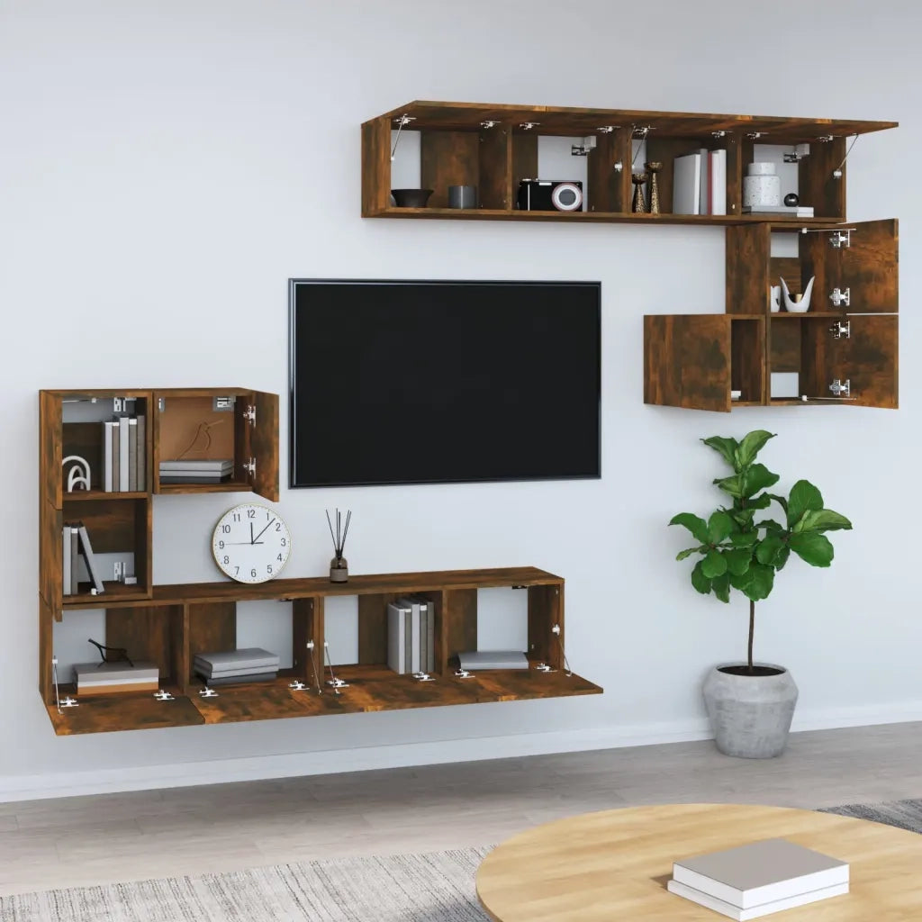 Mobile Porta TV a Parete Rovere Fumo in Legno Multistrato 3114587