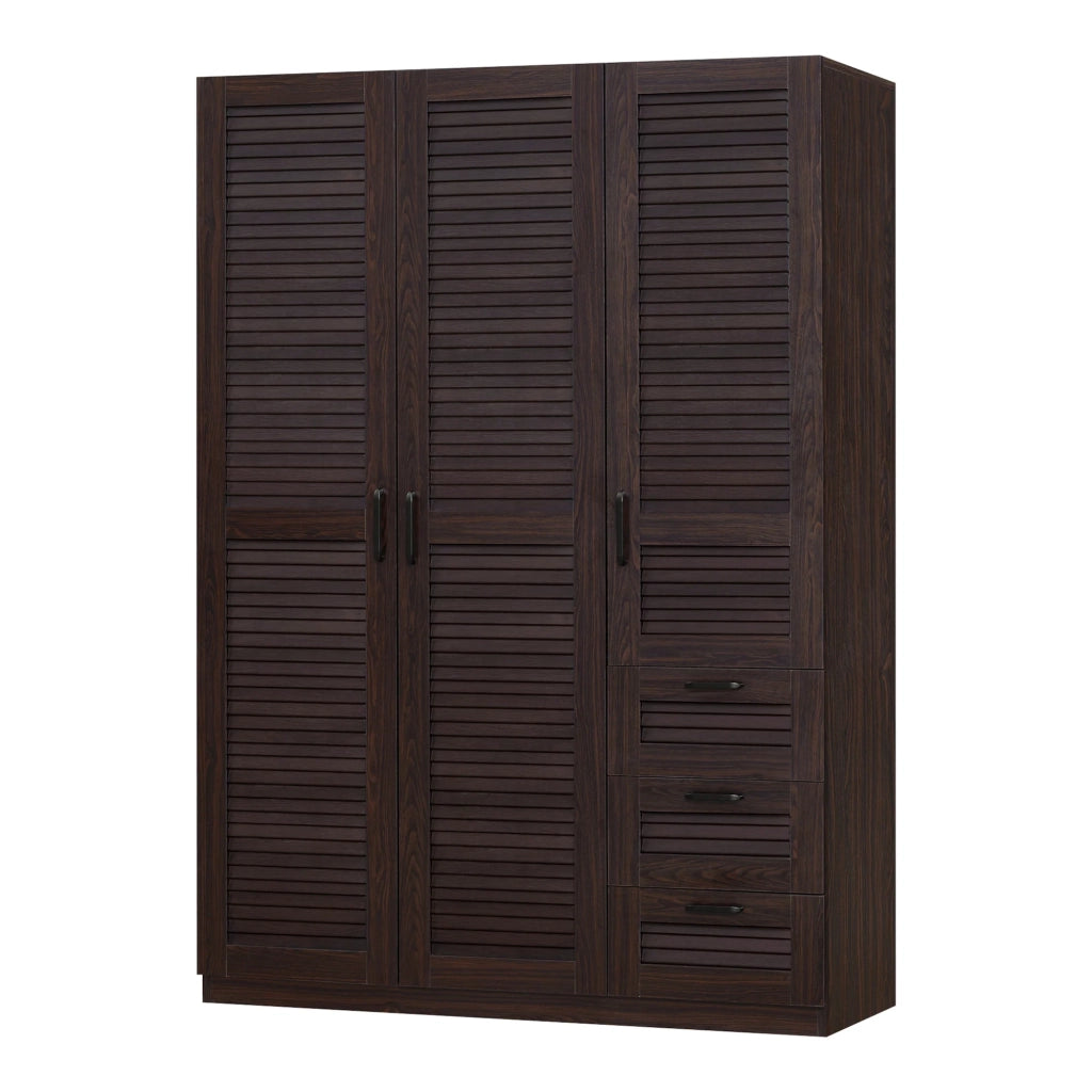 Armadio moderno per camera da letto mobile contenitore senza tempo 4 ripiani 3 cassetti MDF 176 x 120 x 52 cm effetto noce scuro 03_0006377