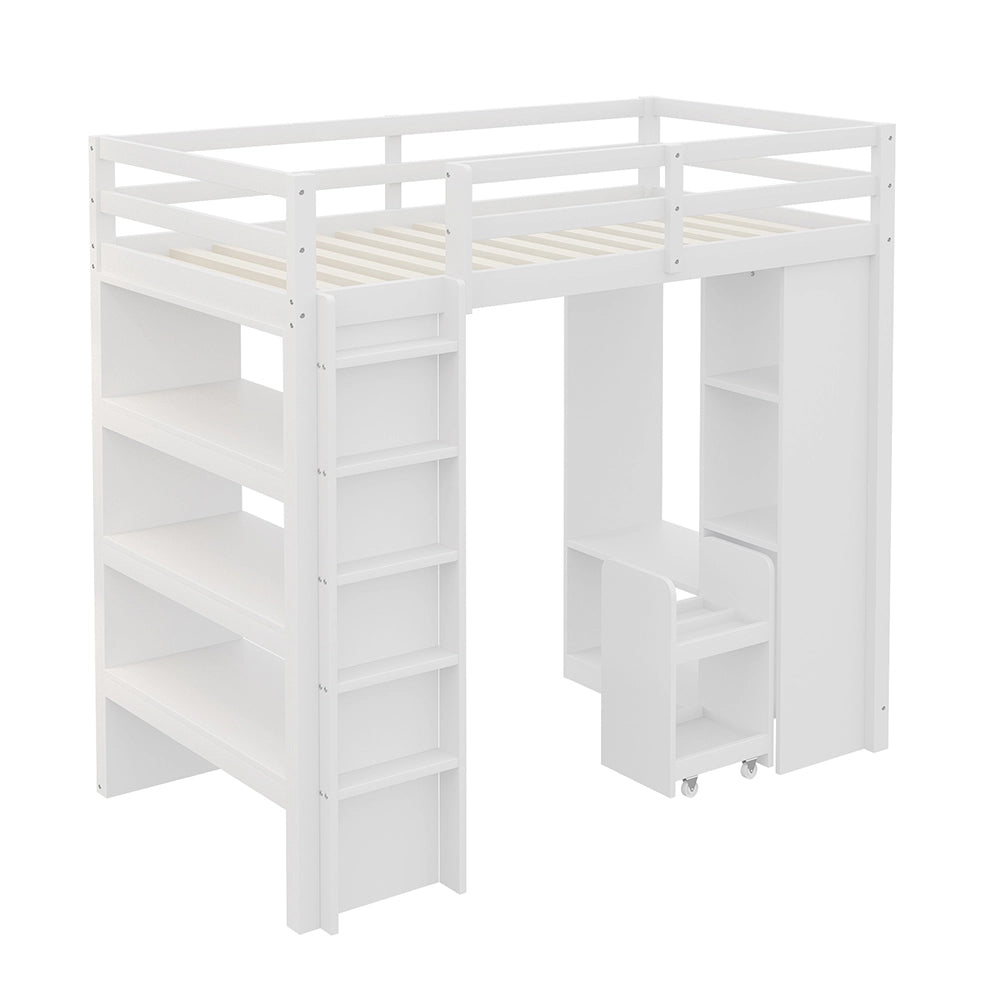 Letto a castello bambini - Xylo - 90x200 cm scaffali bianco