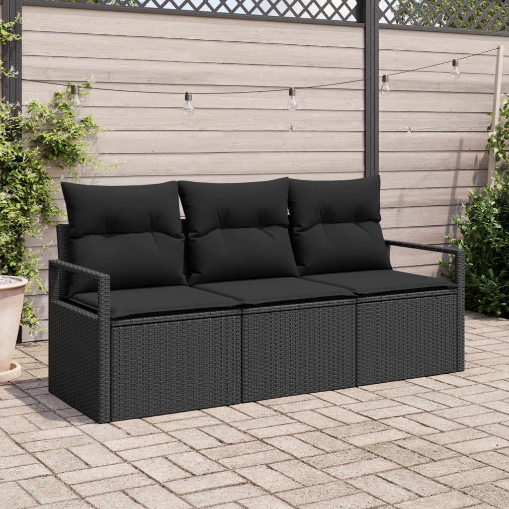 Set di divani da giardino vitaXL 3 pezzi con cuscini neri in rattan