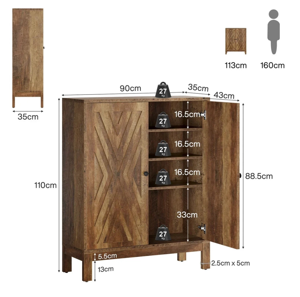 Scarpiera a 5 ripiani in MDF e metallo marrone rustico