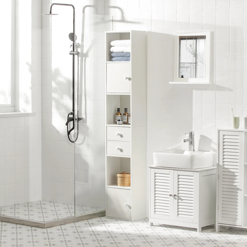 Armadio Colonna salvaspazio Mobiletto salvaspazio Scaffale Alto Cassettiera Bagno Mobiletto Bagno STR10-W