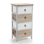 CASSETTIERA IN LEGNO CON 4 CASSETTI IN COLORE BIANCO E NATURALE 40 X 29 X 73 CM