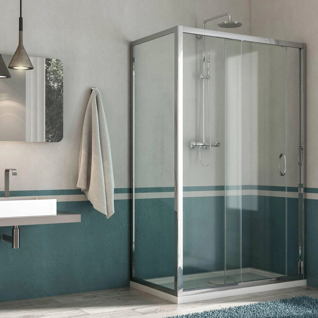 Box Doccia Angolare 90x110 cm 1 Anta Scorrevole in Cristallo Trasparente 6mm H185 Fosterberg Kolding Duo