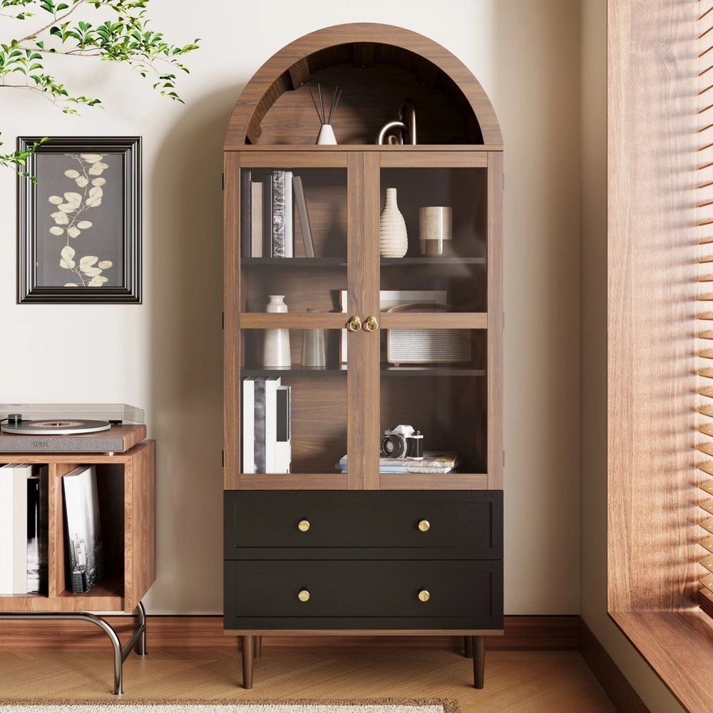 Credenza con Ripiani Regolabili e Vetro Curvo ¨C MINIMAL ¨C Design Moderno Retro