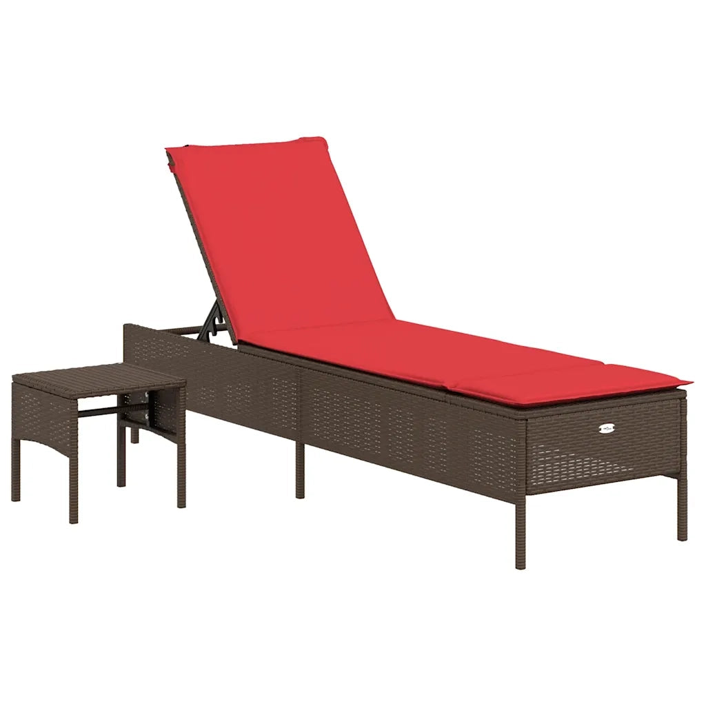 Lettino prendisole con Tavolino e Cuscino in Polyrattan Marrone 4002735