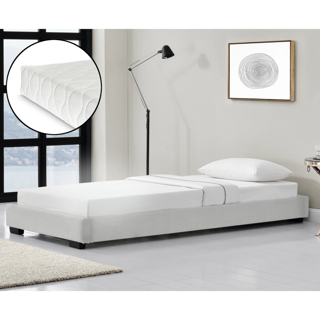 Corium Struttura Letto Imbottito con Materasso a Schiuma Fredda 90 x 200 cm Letto Singolo con Rivestimento in Similpelle con Materasso Anallergico - Bianco