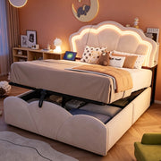 LETTO Contenitore 140x200 cm Beige in Velluto con LED e prese integrate