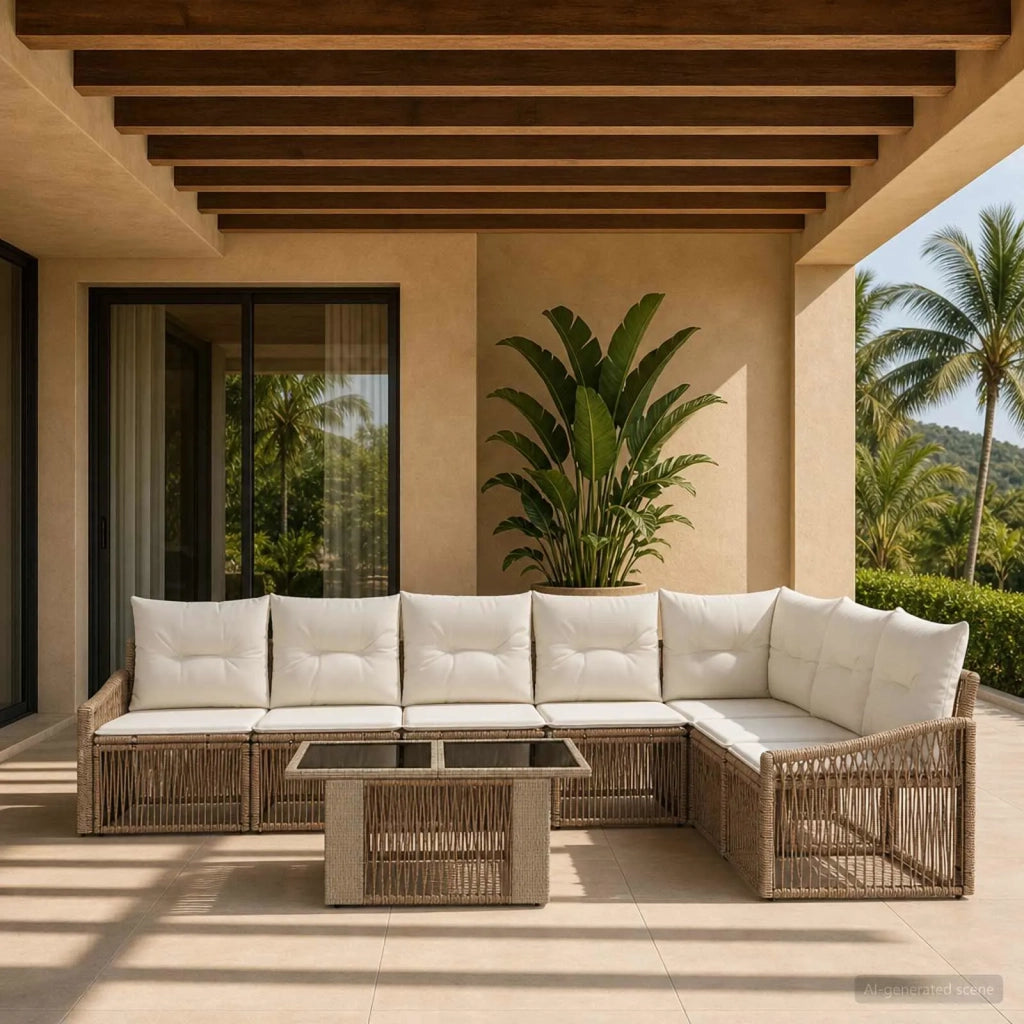 Set Divano da Giardino 8 pz Beige e Bianco Crema polyrattan 3437256