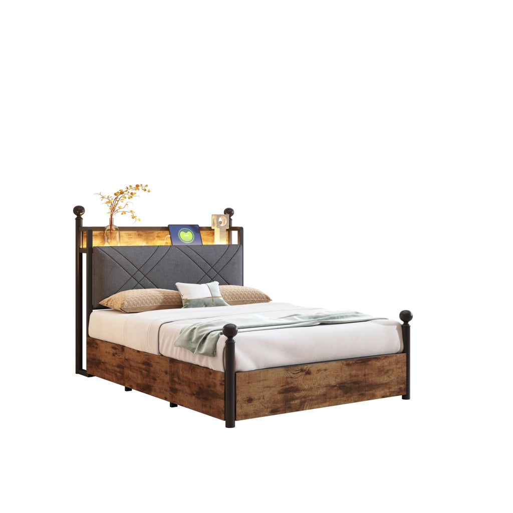 Letto con Contenitore Letto Singolo 90 x 190 cm con LED; USB; Type-C; in Metallo; Nero
