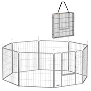RECINTO PER CANI A 8 PANNELLI MODULABILI PIEGHEVOLE CON PORTA IN ACCIAIO, ALTEZZA 80 CM, ARGENTO