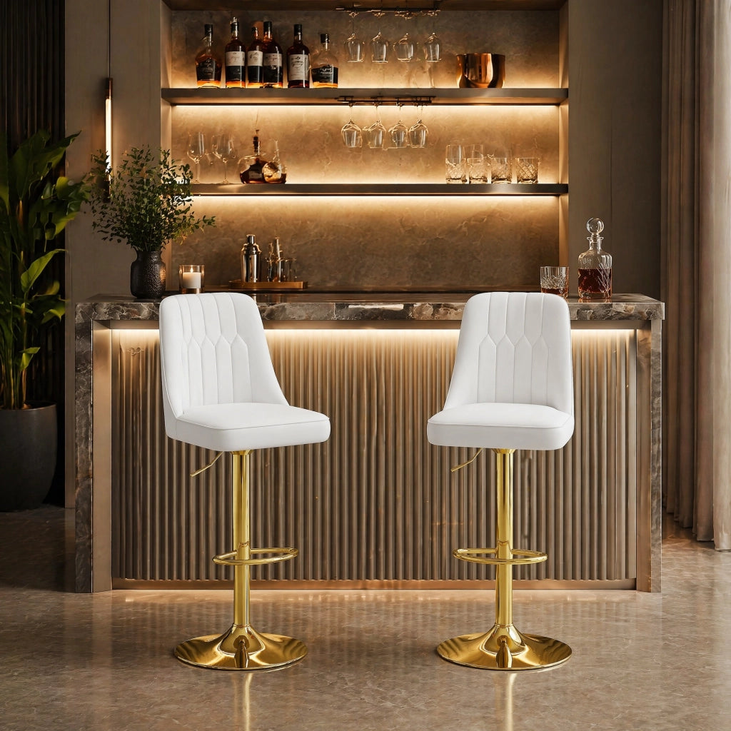 SGABELLO BAR REGOLABILE 2 PEZZI 360° PU BIANCO METALLO ORO