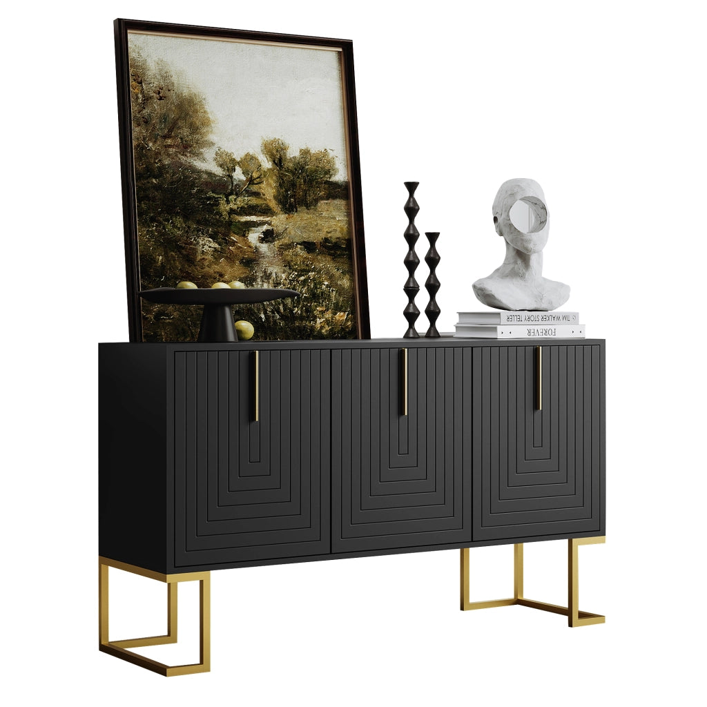 Credenza a 3 ante con ripiani regolabili per soggiorno cucina e sala da pranzo in MDF nero