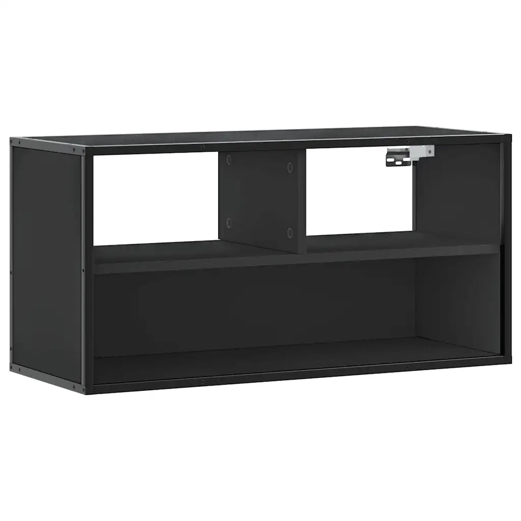 Mobile porta TV a parete di tendenza nero 80 x 31 x 39,5 cm con ampio spazio contenitivo stile industriale legno nero 02_0049630