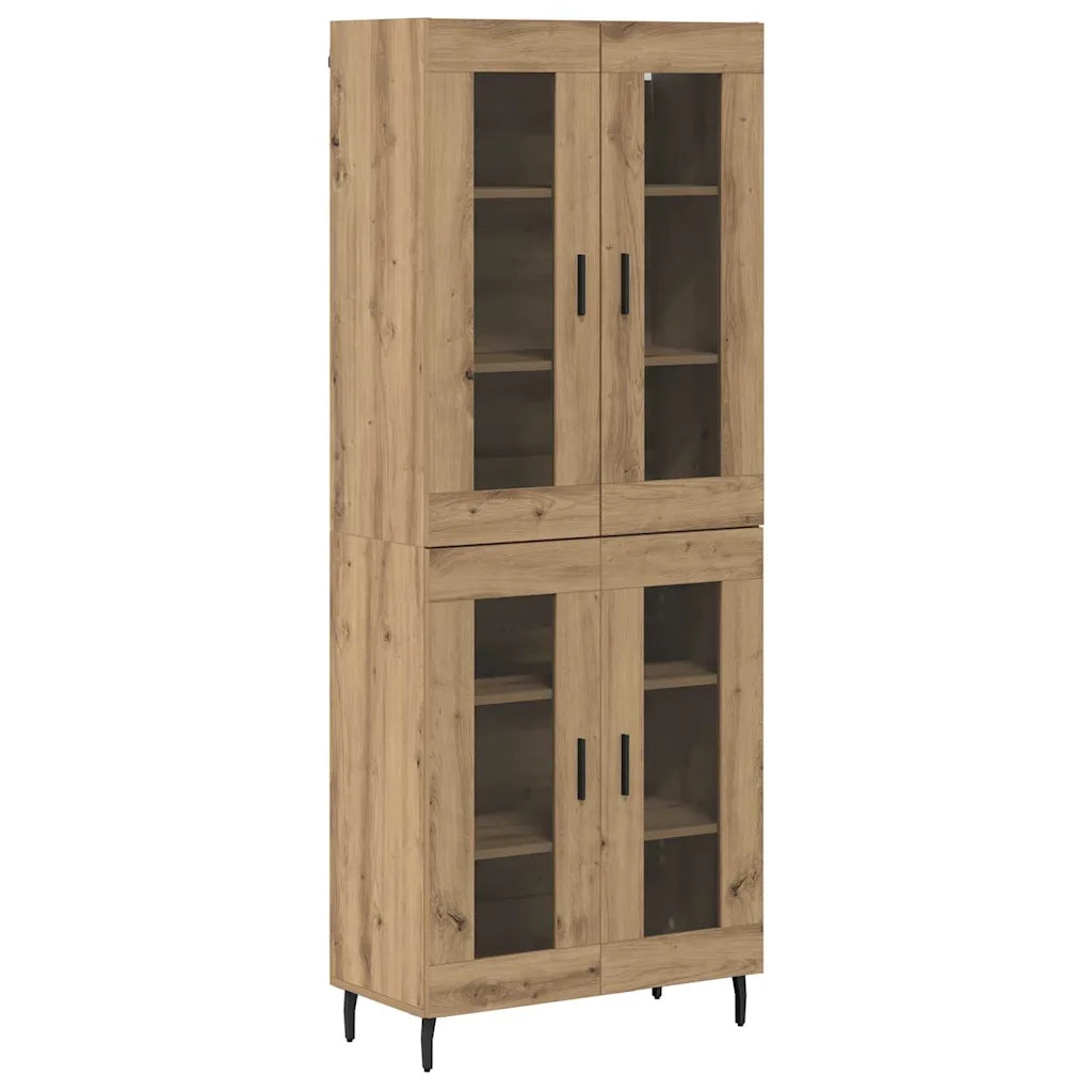 Credenza 2 pcs Rovere artigianale Legno Stratificato e Vetro 3403181