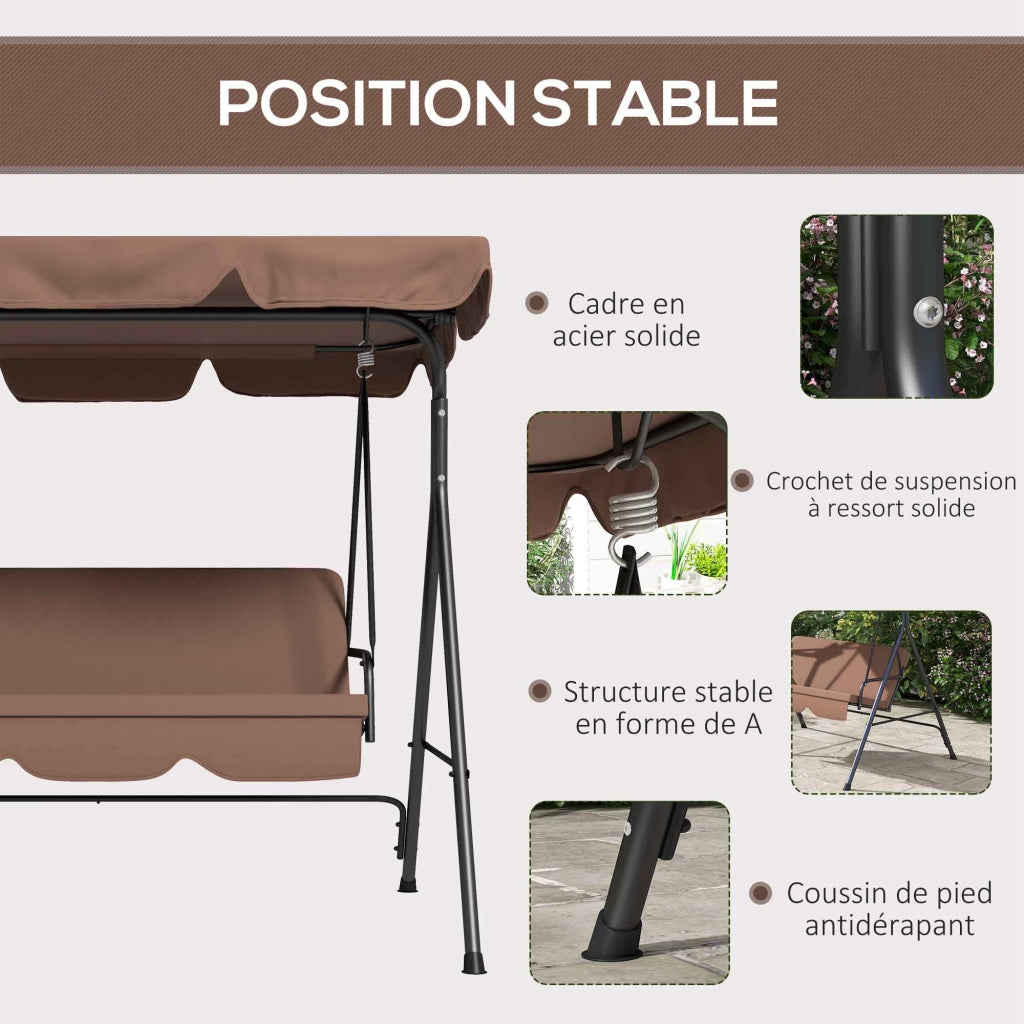 Balancelle Giardino 3 Posti ¨C zephmum ¨C Grigio Marrone 172x110x153 cm