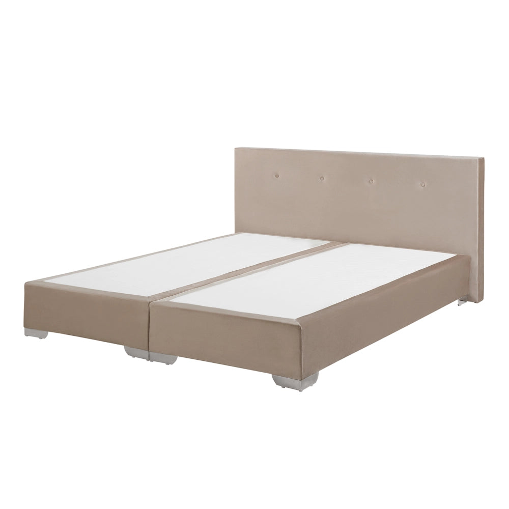 Super King Divano Letto in velluto beige con struttura imbottita da 180 cm con poggiatesta e materasso