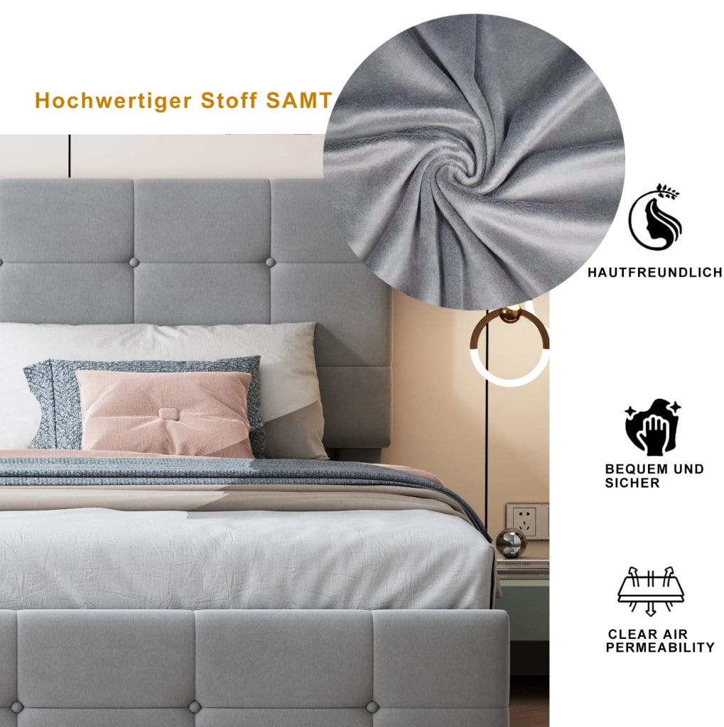 Letto imbottito 180x200 cm con contenitore idraulico; convertibile in due letti 90x200 cm; grigio