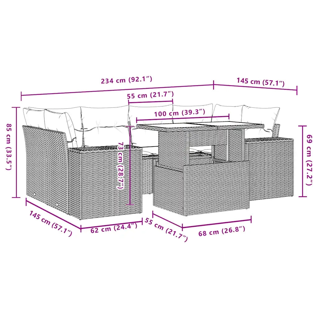 Set Divani da Giardino 7 pz con Cuscini Marrone in Polyrattan 3269024