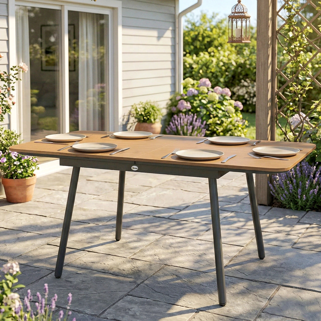 Tavolo da pranzo esterno ¨C zephmum ¨C 140x80 cm, teak, effetto legno, WPC, 6 posti