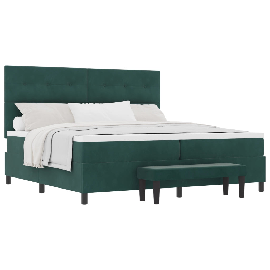 Letto Box Spring con Materasso e Panca Verde Scuro 200x200 cm Velluto