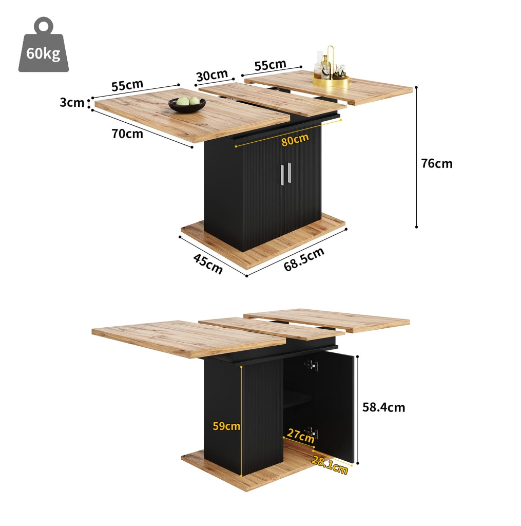 Tavolo da pranzo allungabile 110-140x70x76 cm; MDF nero