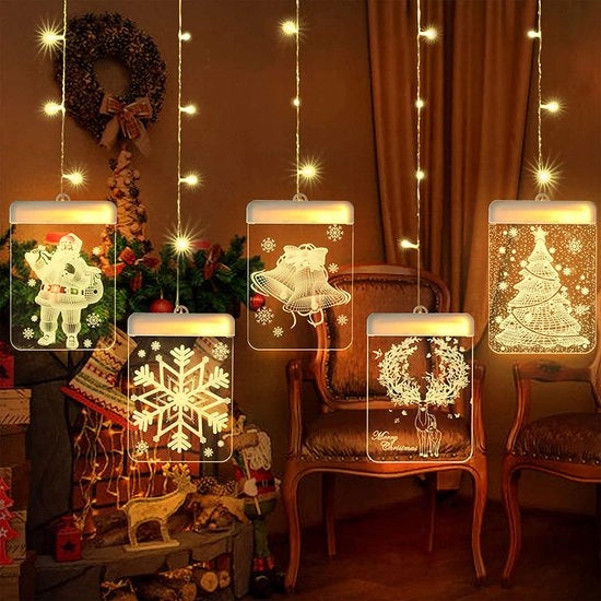 Tenda di Luce per Natale - 54 Leds Pendenti 3D Illuminazione Calda Bianca - 1 Unita - Per Esterno Giardino Terrazza Finestra