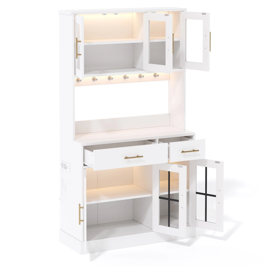 Credenza da cucina con LED smart, 2 cassetti, 3 ante e ripiani regolabili, bianco