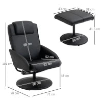 Poltrona Relax Reclinabile con Pouf Poggiapiedi Abbinato e Rivestimento in Finta pelle, Nero