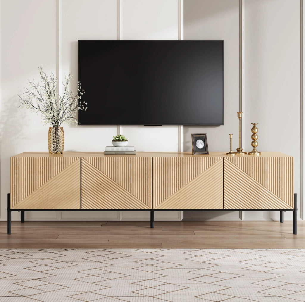 Mobile TV moderno 163;5x40x45 cm in MDF effetto legno naturale con 4 ante e struttura geometrica