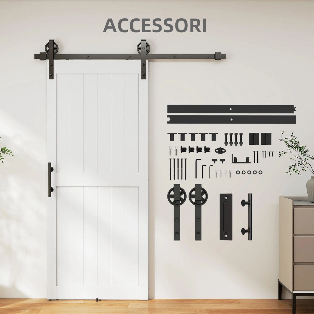 Porta Scorrevole Country ¨C zephmum ¨C Legno e Acciaio Bianco e Nero 183x0.6x4 cm