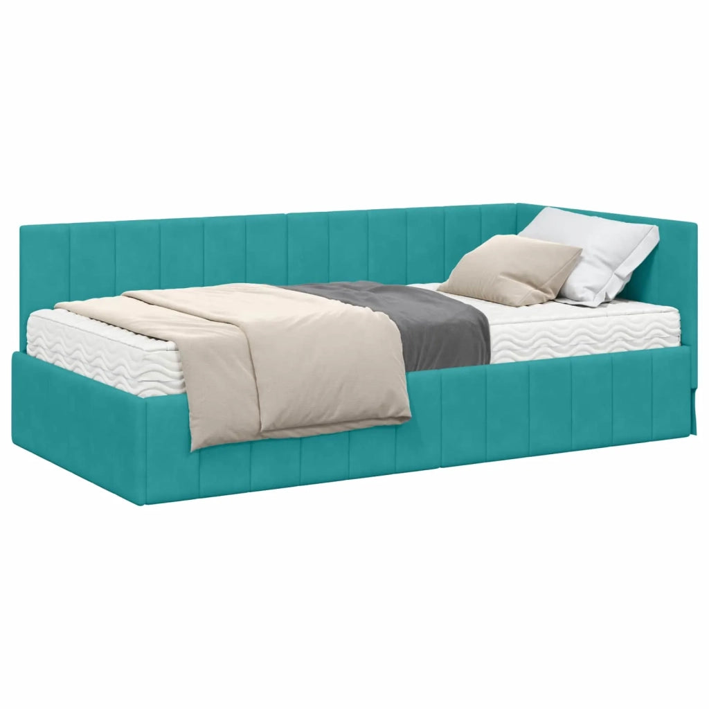 Struttura Letto Angolare con Materasso 2 pz-Giroletto con materasso Turchese Velluto 611280