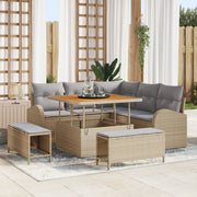 Set di SofÃ  da Giardino  8 Pezzi con Cuscini Beige Polyrattan Acacia